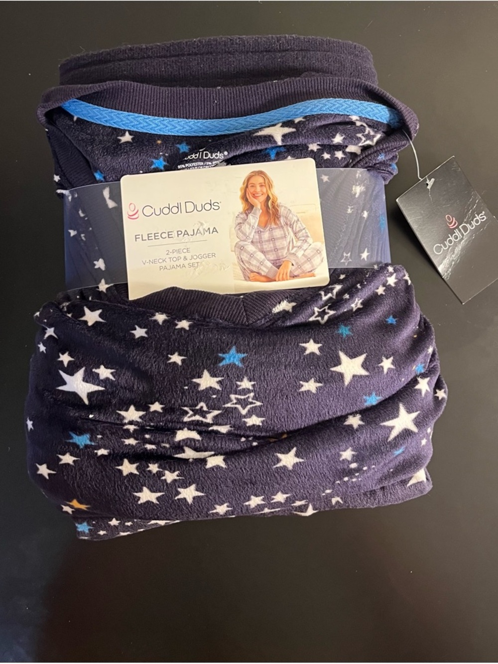 Cuddl Duds Navy Celestial Star Fleece Pajama 2 Piece Set Blue White Yellow XL